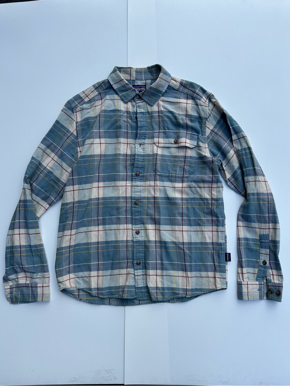 Patagonia Blue and Cream Plaid Button-Down Shirt